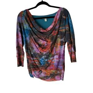 Weston Wear Y2k Size Medium Watercolor Artsy Drape Neck Whimsigoth Top